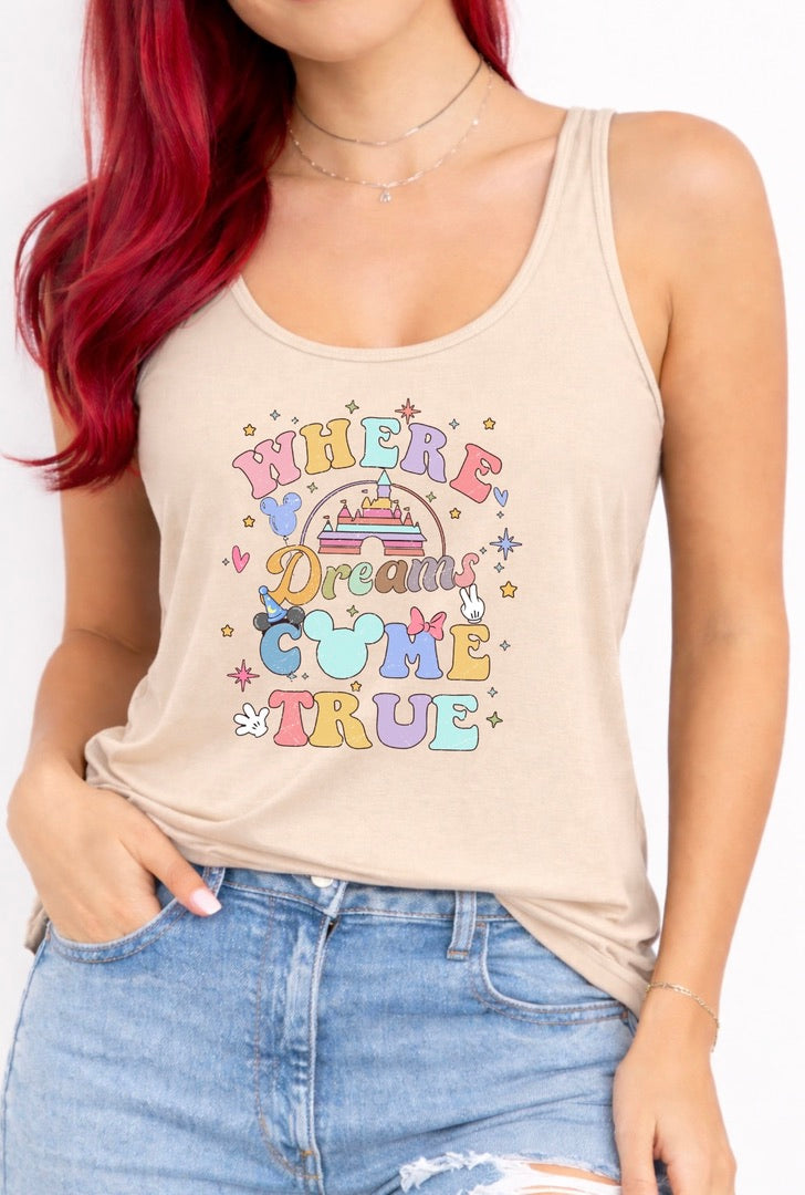 where Dreams Come True Vest Top, Disney Tank Top Women, Disney World Outfit, Disney Holiday Shirt, Theme Park Outfit, Cute Disney