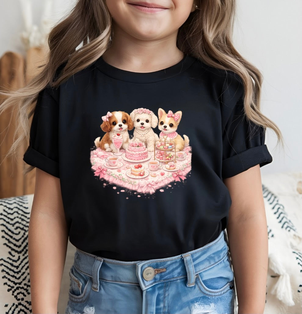 Dog Tea Party Kids Unisex Graphic T-Shirt | Comfortable Everyday Tee | Soft Cotton Top