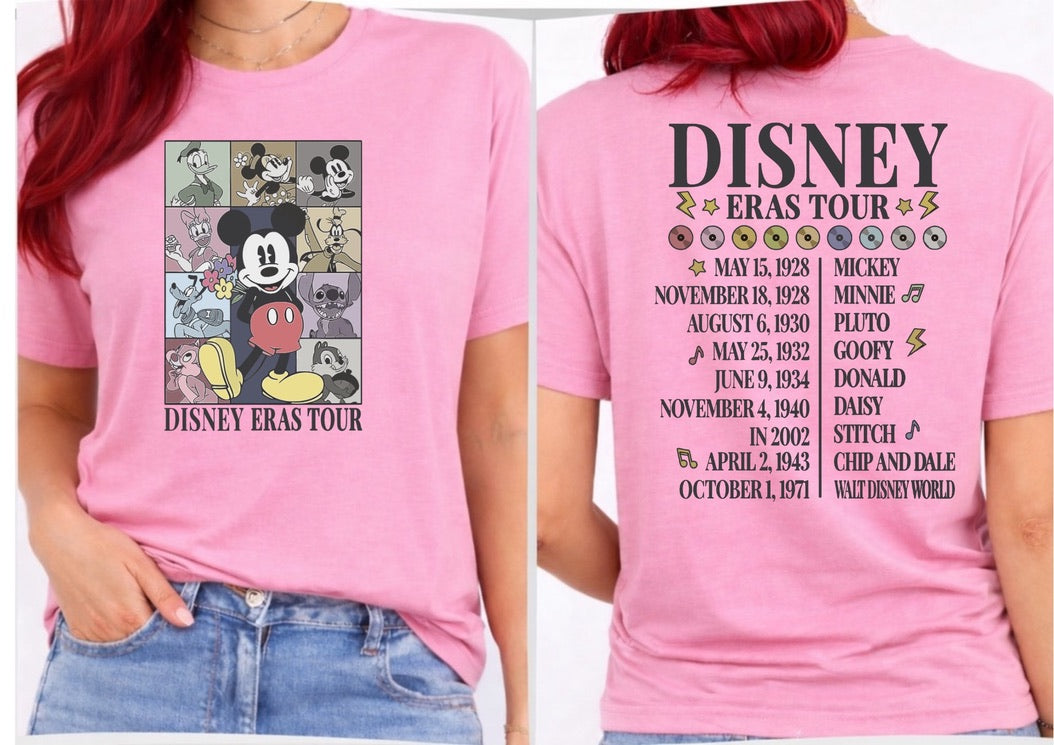 Disney Eras Tour Front & Back Graphic T-Shirt – Vintage Character Collage Tee