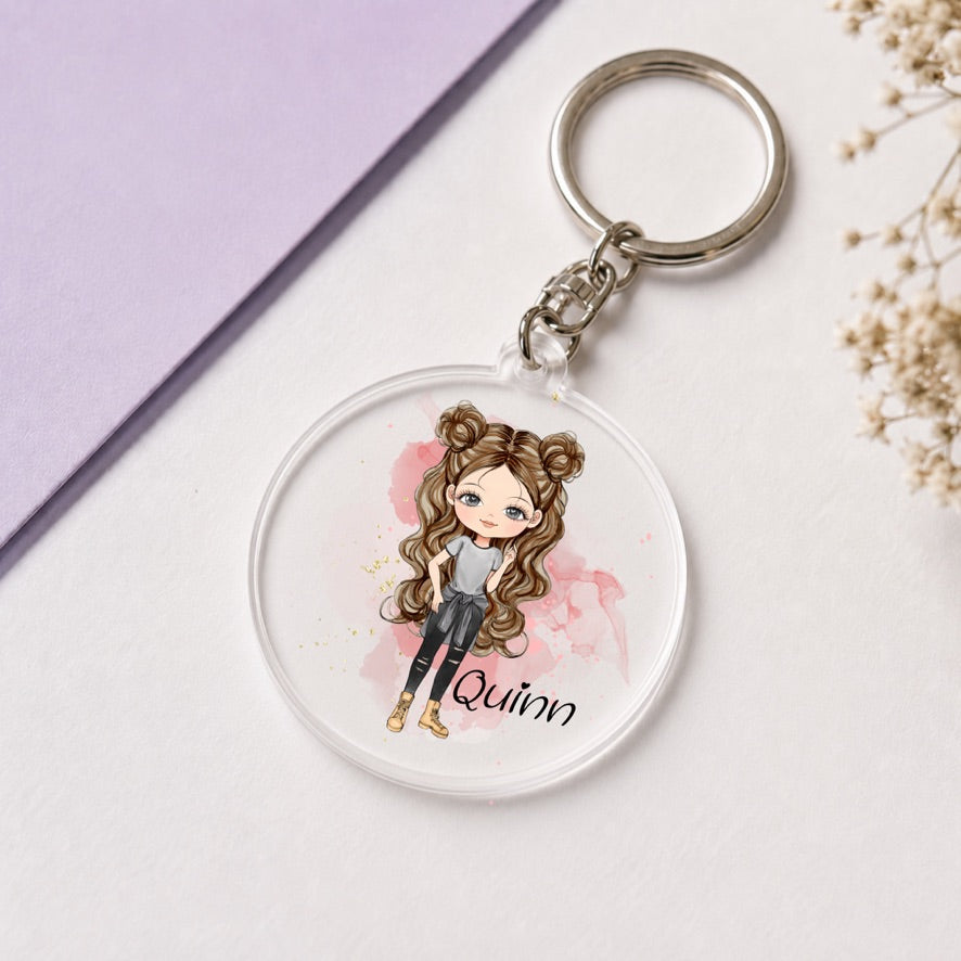Personalised Space Bun Girl Keyring | Custom Name Keyring | Bag Tag Gift