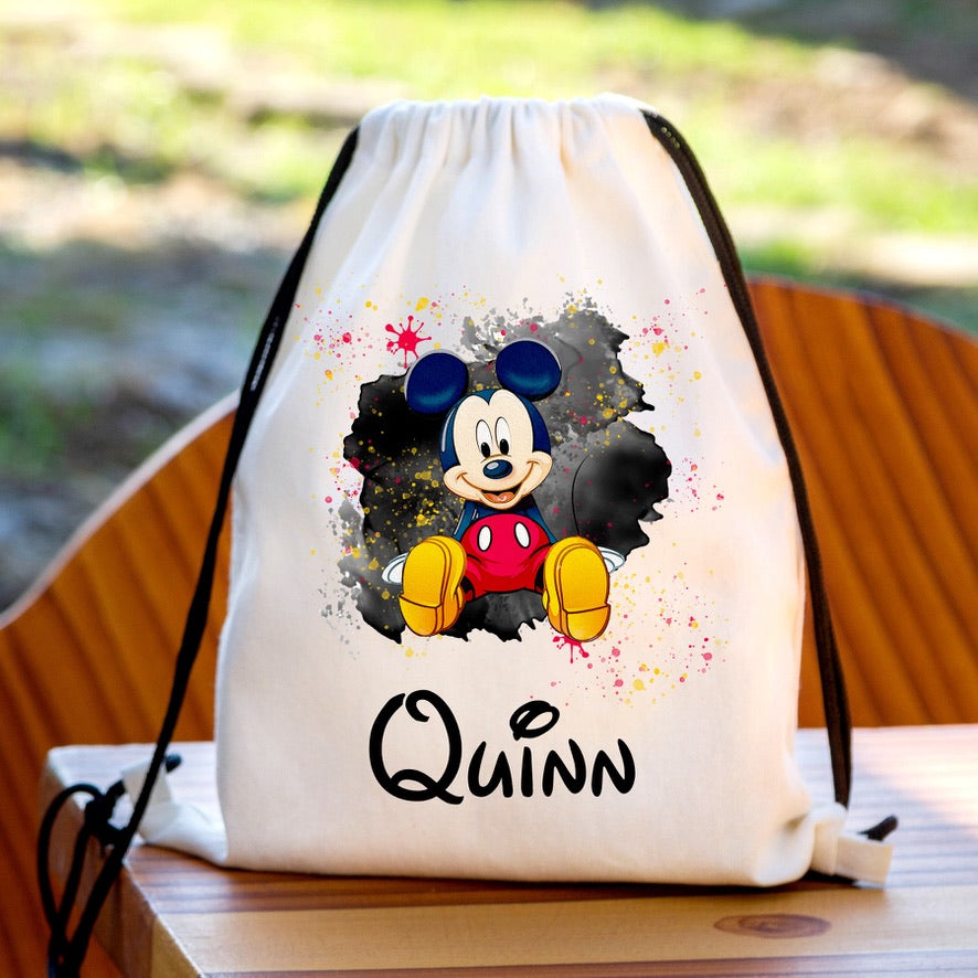 Personalised Mickey Mouse Drawstring Gym Bag | Custom Name PE Bag | Kids School Sports Bag | Nursery Drawstring Bag | Swimming Bag | Gift for Boys & Girls
