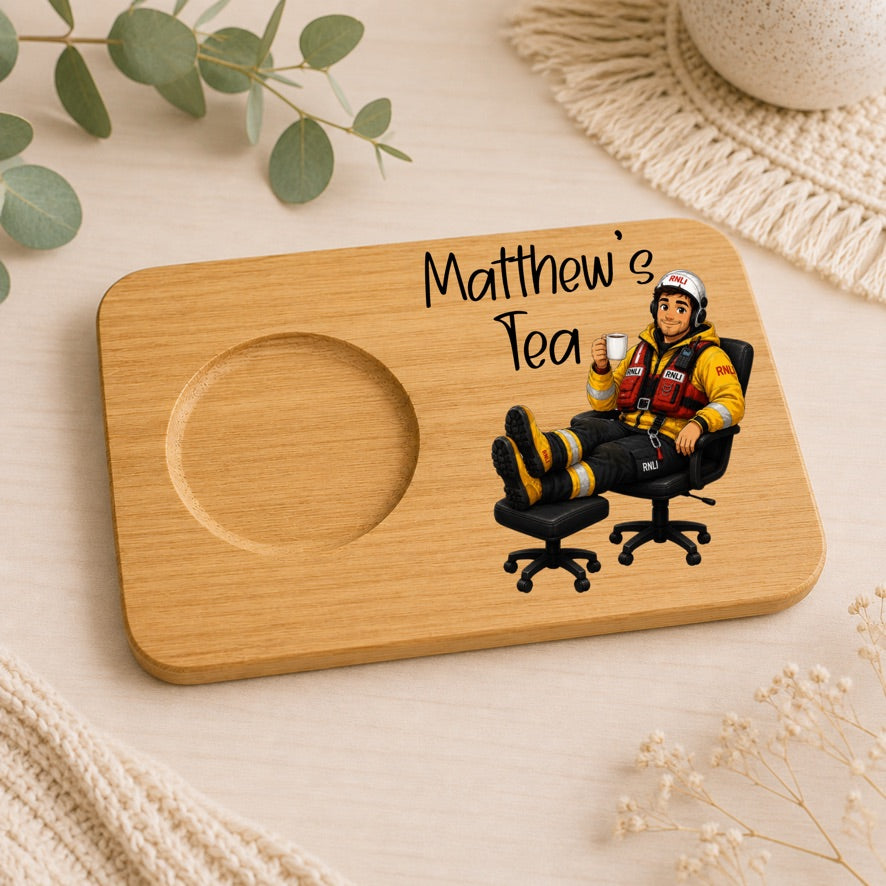 Personalised RNLI Tea & Biscuit Board | Custom Lifeboat Crew Gift | RNLI Volunteer Gift | Bamboo Tea Board | Lifesaver Gift | Tea Lover Gift