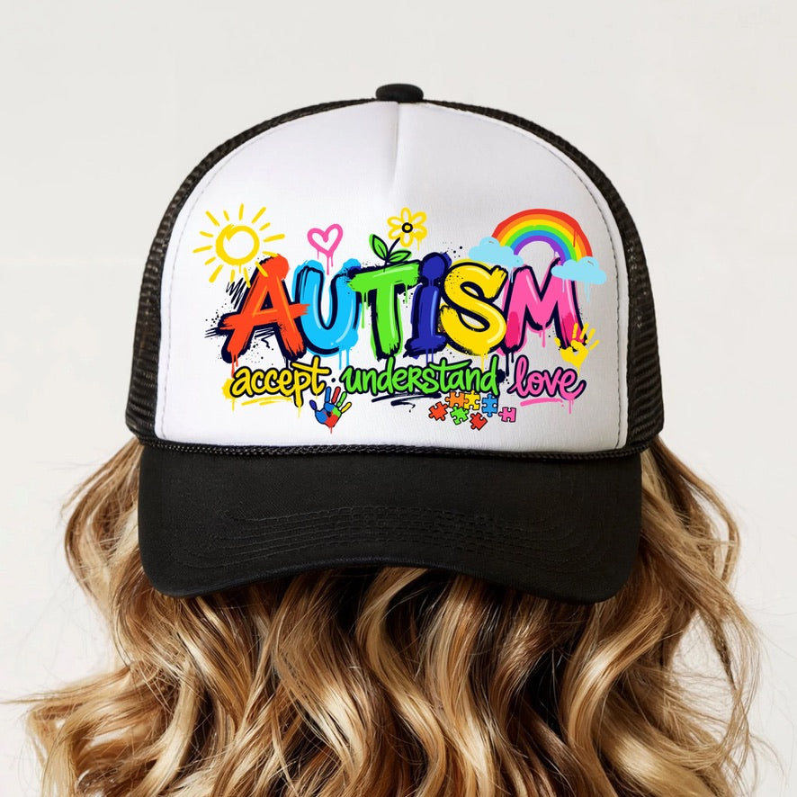 Kids Autism Acceptance Trucker Cap | Accept • Understand • Love Snapback Hat | Neurodiversity Awareness Mesh Baseball Cap | Adjustable Kids Cap