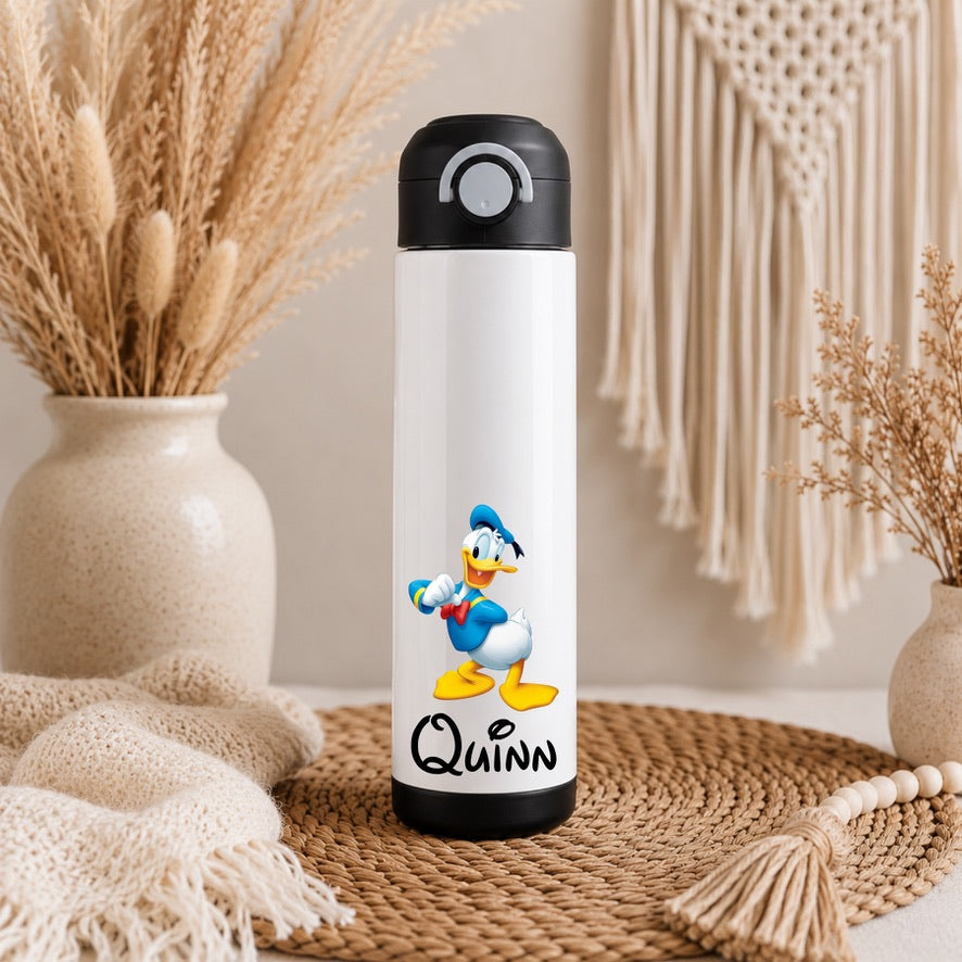 Personalised Donald Duck Water Bottle with Straw Lid | Custom Name Water Bottle | Reusable Drinks Bottle | School Bottle | Gym Bottle | Travel Bottle