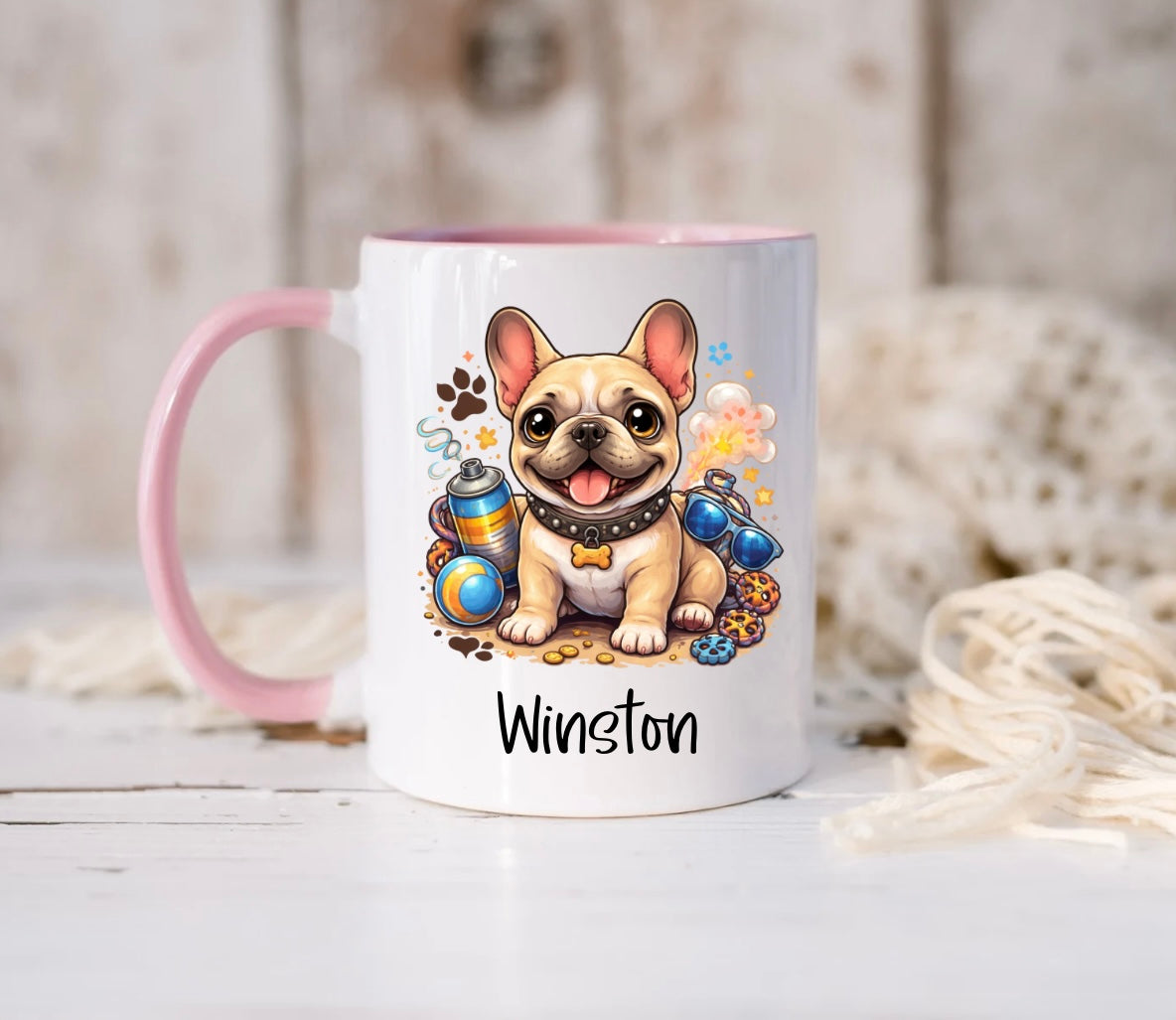 Personalised Cream French Bulldog Mug – Custom Name Coffee Cup