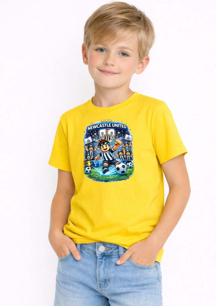 Black & White Football Kids T-Shirt – Striped Soccer Fan Graphic Tee