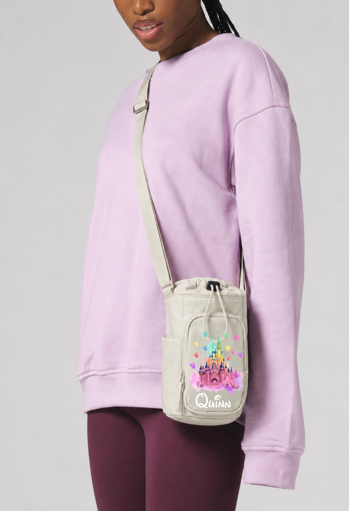 Personalised Disney Castle Crossbody Water Bottle Carrier