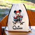 Personalised Mickey Skateboard Drawstring Gym Bag | Custom Name PE Bag | Kids School Sports Bag | Nursery Drawstring Bag | Swimming Bag | Gift for Boys & Girls