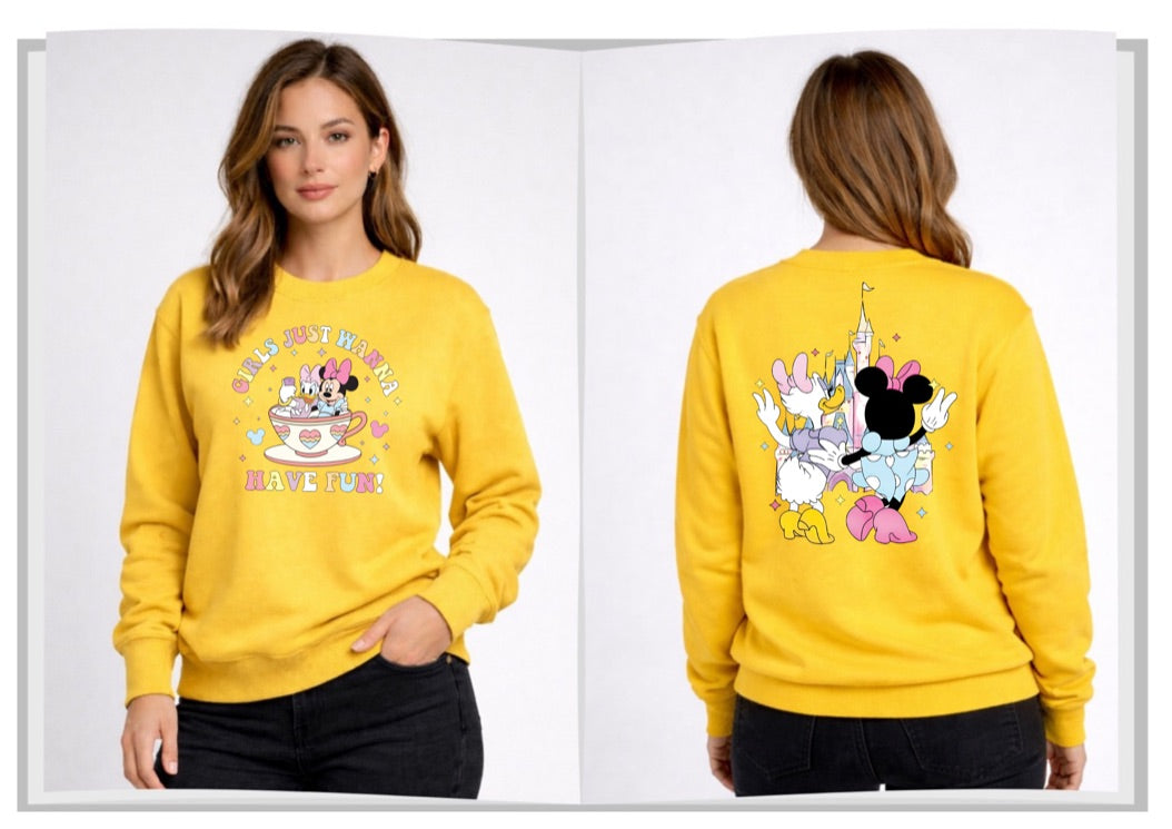 Girls Just Want Have Fun Disney Sweatshirt – Cozy Graphic Crewneck, Unisex Disney Style Jumper