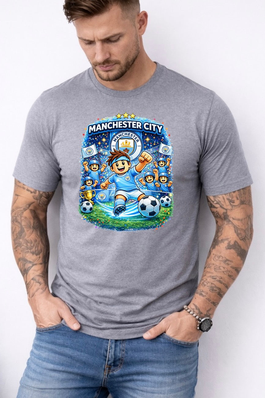 Manchester City Football Fan Graphic T-Shirt – Cartoon Soccer Supporter Unisex Tee - Match Day Shirt