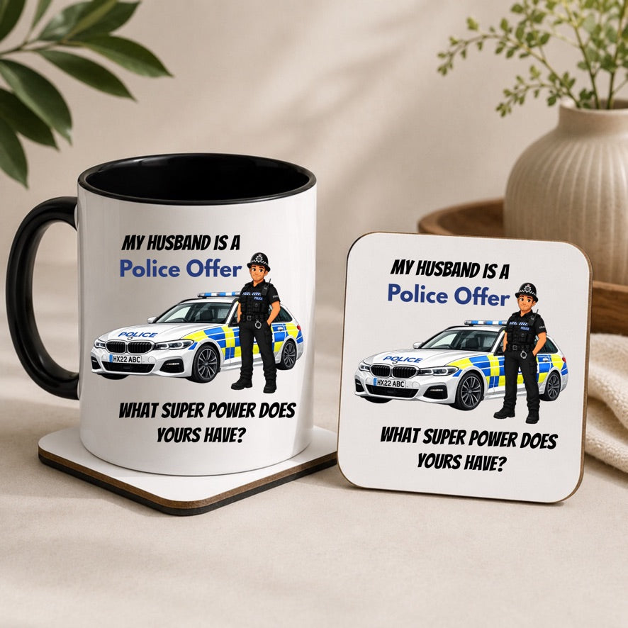 My Husband Is A Police Officer Mug & Coaster Gift Set | Police Wife Gift | Police Family Mug | Emergency Services Gift