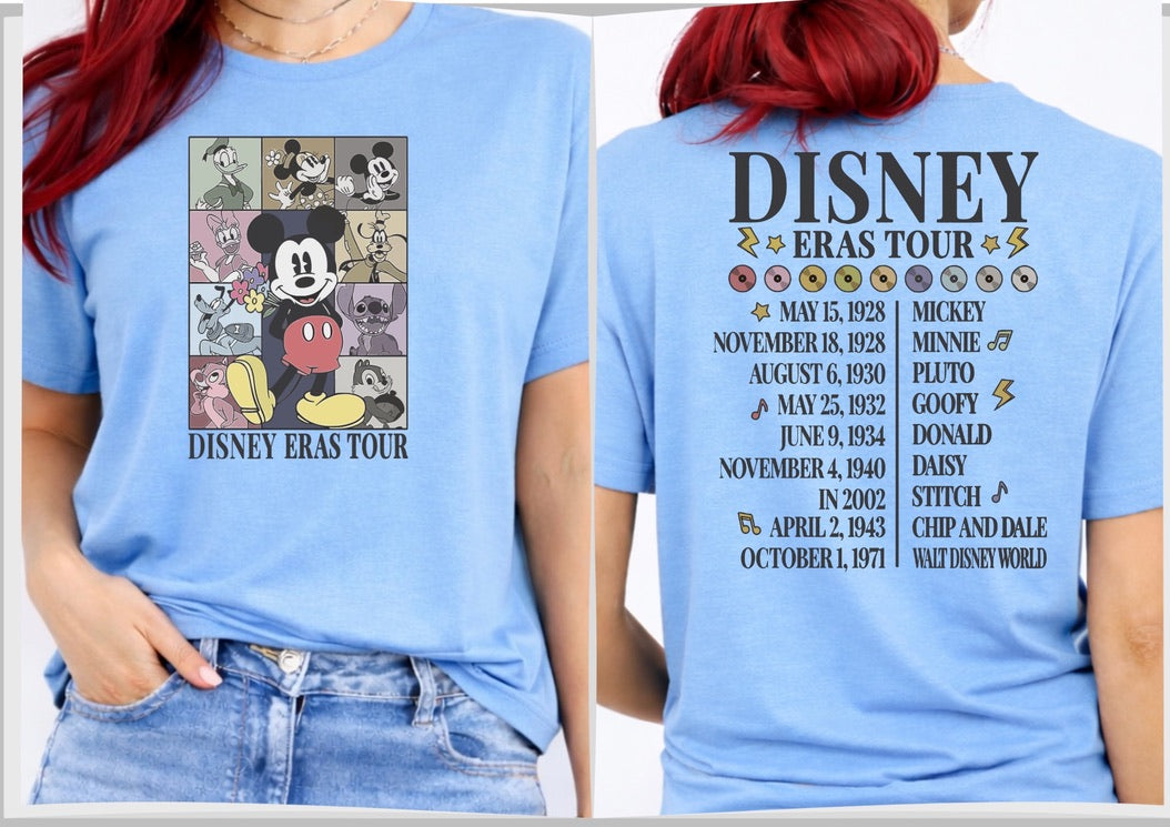 Disney Eras Tour Front & Back Graphic T-Shirt – Vintage Character Collage Tee