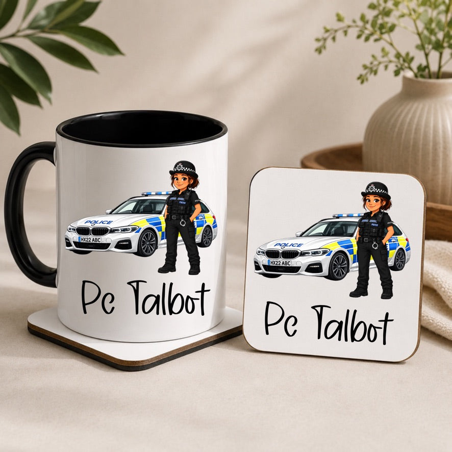 Personalised Police Officer Mug & Coaster Gift Set | Female Police Officer Gift | Police Mug | Custom Police Appreciation Gift