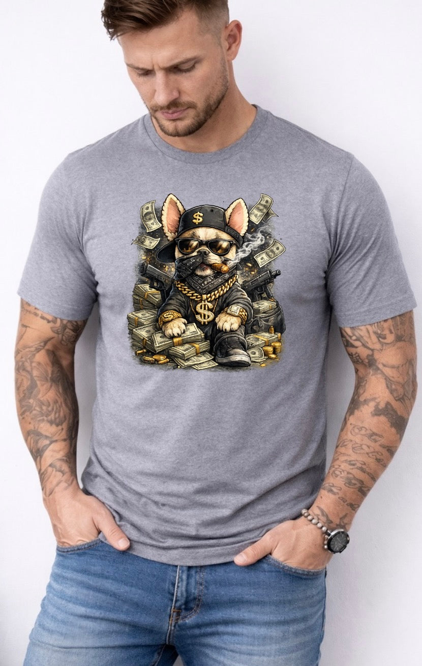Gangster French Bulldog Graphic T-Shirt – Streetwear Money Dog Unisex Tee | Urban Hip Hop Style Shirt