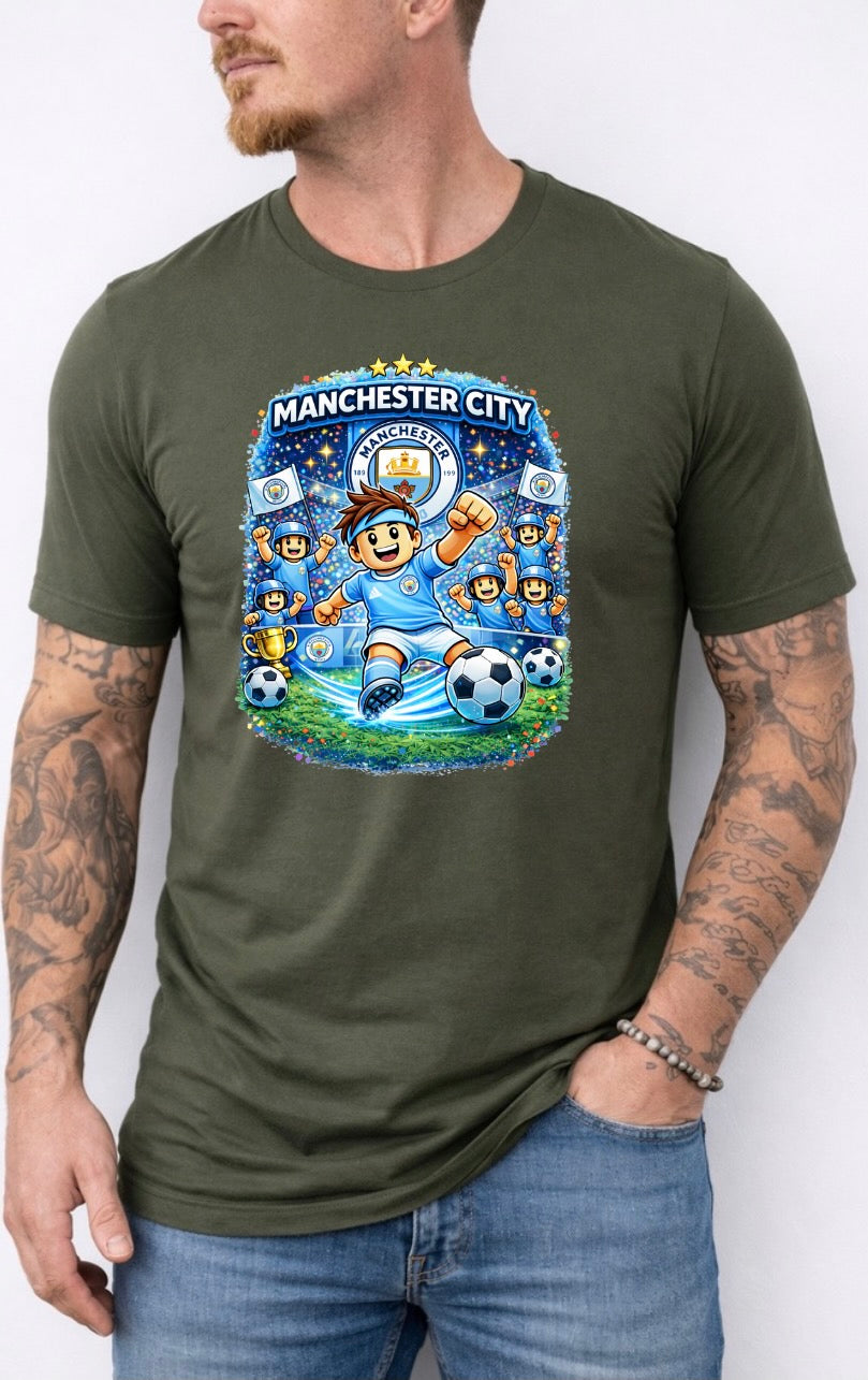 Manchester City Football Fan Graphic T-Shirt – Cartoon Soccer Supporter Unisex Tee - Match Day Shirt
