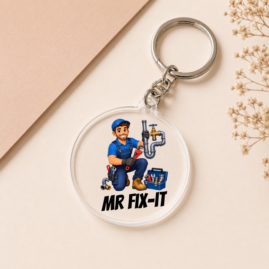 Mr Fix-It Plumber Keyring | Plumber Gift | Funny Plumber Acrylic Keyring | Tradesman Gift | Plumbing Keychain | DIY Gift