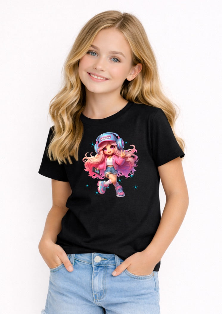 Cute Girl Gamer Kids T-Shirt – Pink Gaming Graphic Tee for Girls