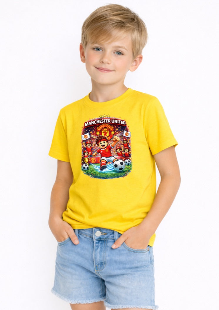 Manchester Football Kids T-Shirt – Red Soccer Fan Graphic Tee for Boys