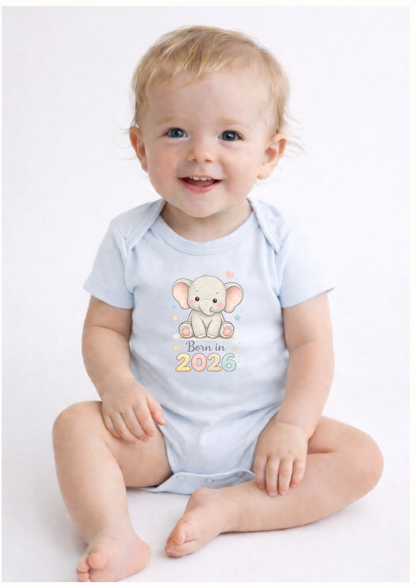 Born in 2026 Elephant Baby Bodysuit – Cute Baby Announcement Onesie, Newborn Keepsake Outfit