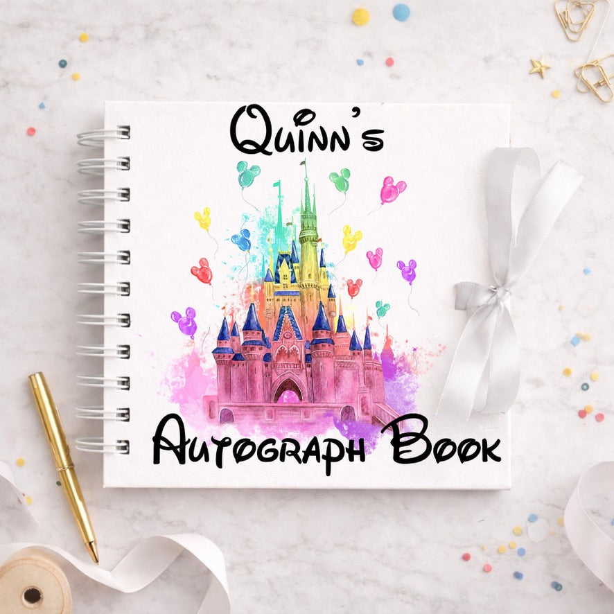 Personalised Balloon Castle Disney Autograph Book, Personalised Disney World Trip, Gift For Disney Trip, Disney World Autograph Book