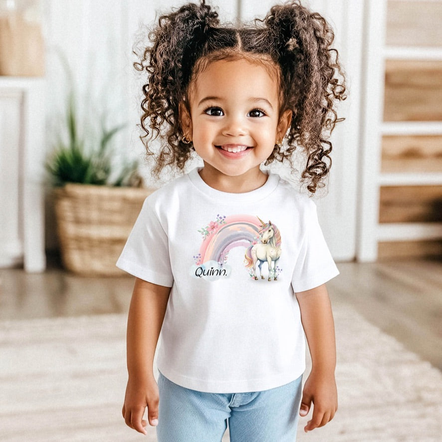 Personalised Unicorn Baby T-Shirt | Custom Rainbow Unicorn Toddler Tee | Personalised Children's T-Shirt | Baby Girl Gift | Birthday Outfit