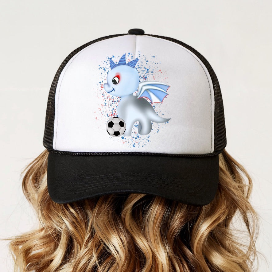 Kids Blue Dragon Football Trucker Cap | Cute Dragon Snapback Hat | Football Cap for Boys & Girls | Adjustable Mesh Baseball Cap