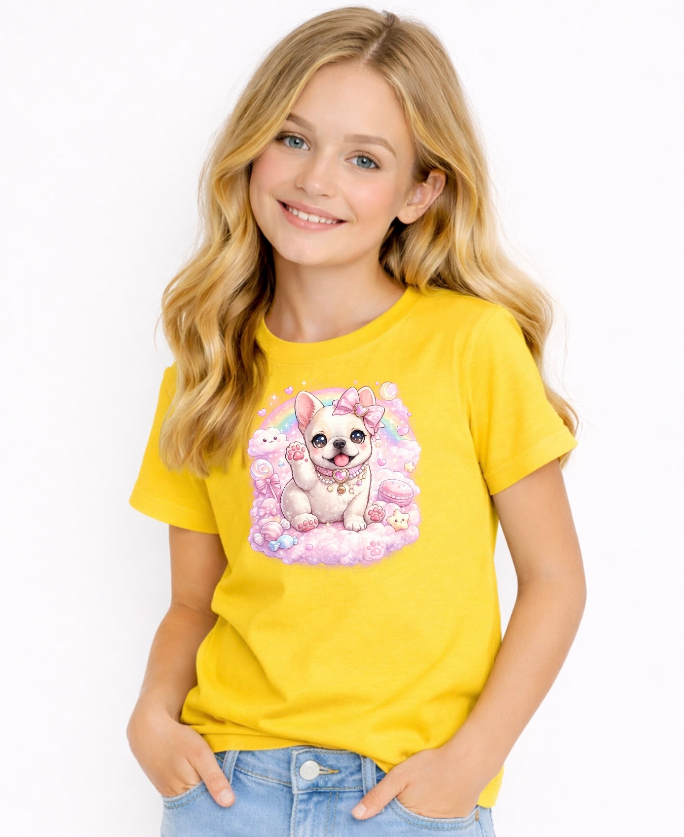 Kids Cute Puppy Graphic T-Shirt – Adorable Pastel Dog Design, Sweet Dog Lover Tee for Girls