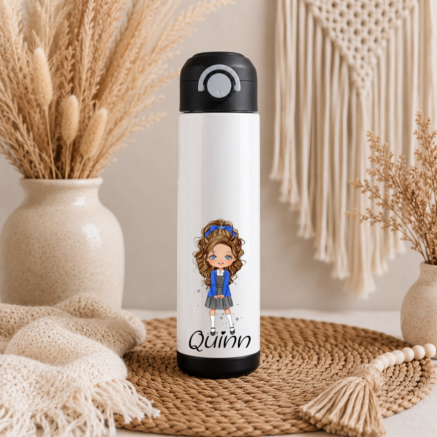 Personalised School Girl Water Bottle | Custom Name Drinks Bottle | Girls Water Bottle | Reusable School Bottle | Back to School Gift