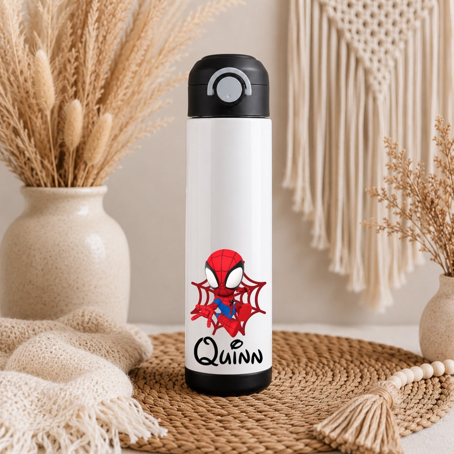 Personalised Spidey Water Bottle with Straw Lid | Custom Name Water Bottle | Reusable Drinks Bottle | School Bottle | Gym Bottle | Travel Bottle
