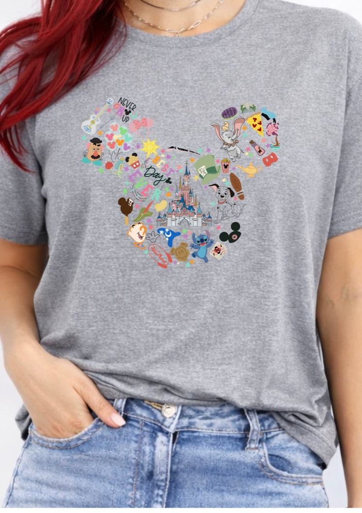 Magical Memories Mouse Head Collage T-Shirt – Theme Park Inspired Character Graphic Tee