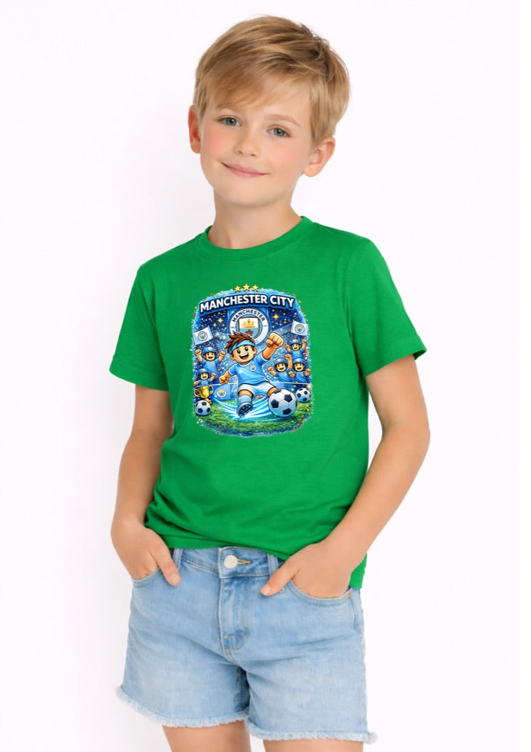 Manchester Football Kids T-Shirt – Blue Soccer Fan Graphic Tee for Boys