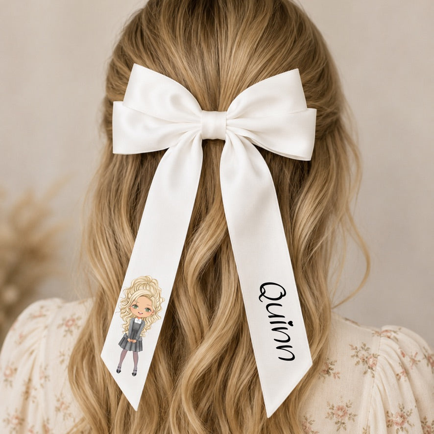 Personalised School Girl Hair Bow | Custom Name Hair Bow | School Uniform Bow | Girls Ribbon Bow | Personalised Hair Accessory | Back to School Gift