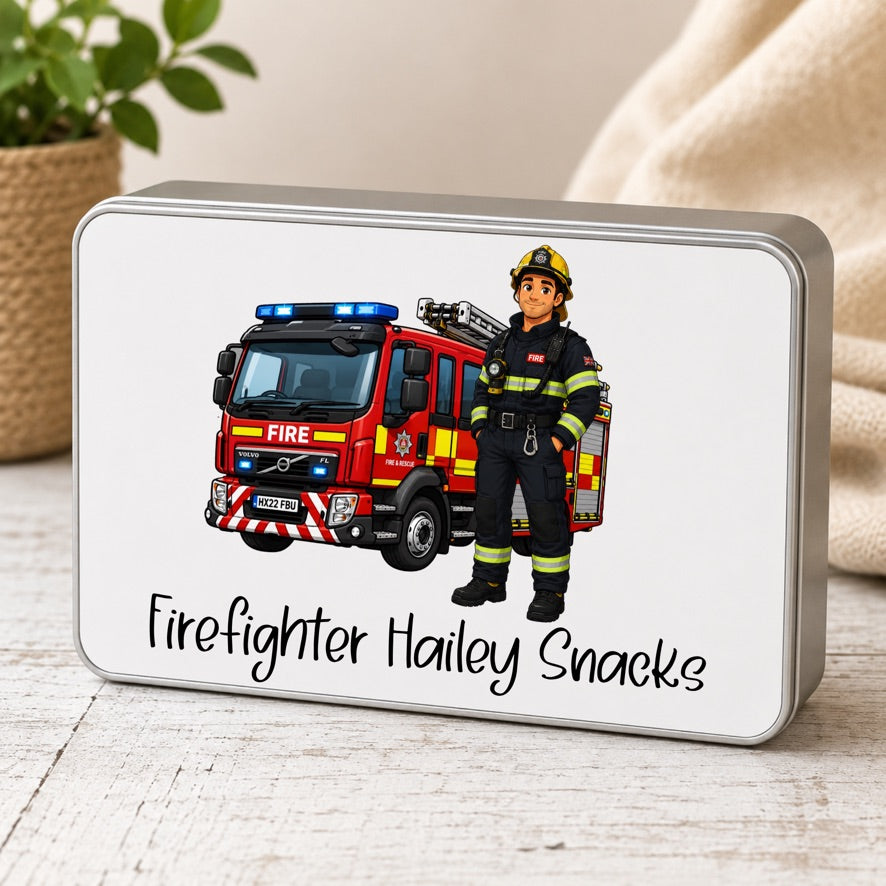 Personalised Firefighter Snack Tin | Custom Firefighter Treat Tin | Firefighter Gift | Personalised Biscuit Tin | Firefighter Storage Tin | Fire Service Gift