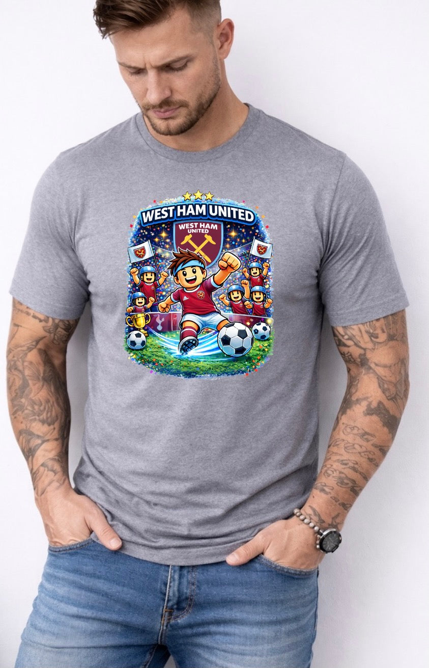 West Ham United Football Fan Graphic T-Shirt – Cartoon Soccer Supporter Unisex Tee | Match Day Shirt