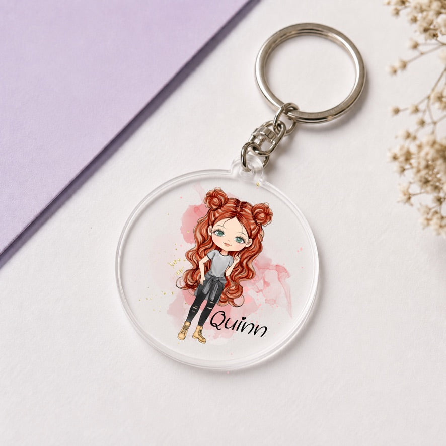 Personalised Space Bun Girl Keyring | Custom Name Keyring | Bag Tag Gift