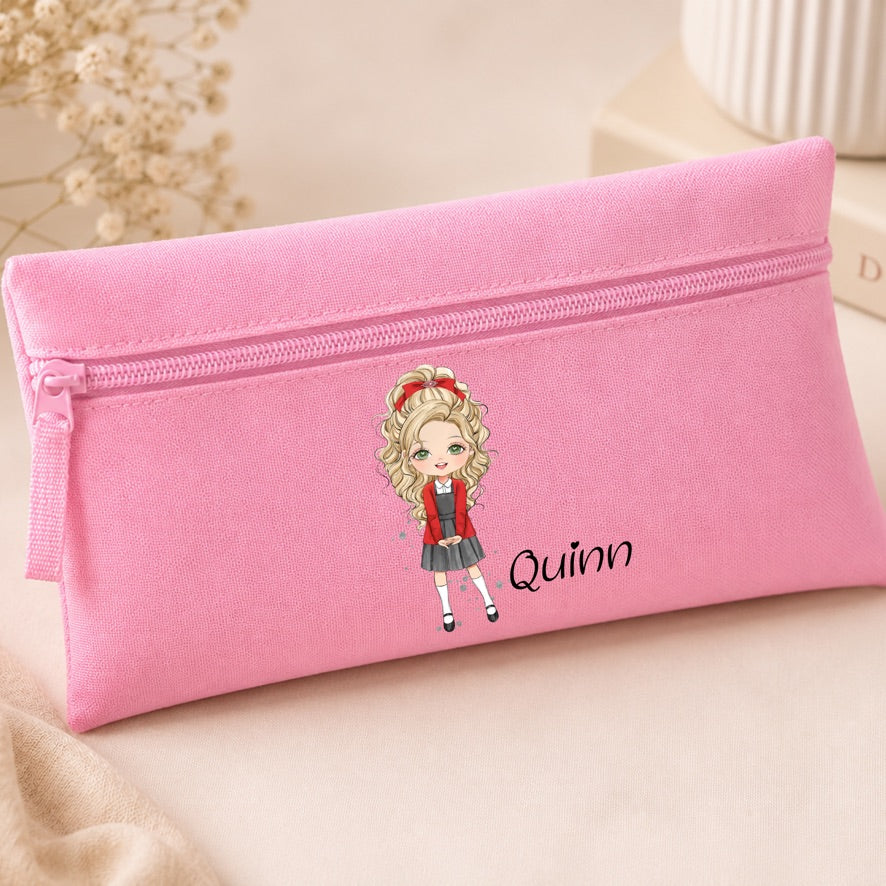 Personalised School Girl Pencil Case | Custom Name Pencil Case | School Pencil Pouch | Cute School Supplies | Back to School Gift | Personalised Stationery
