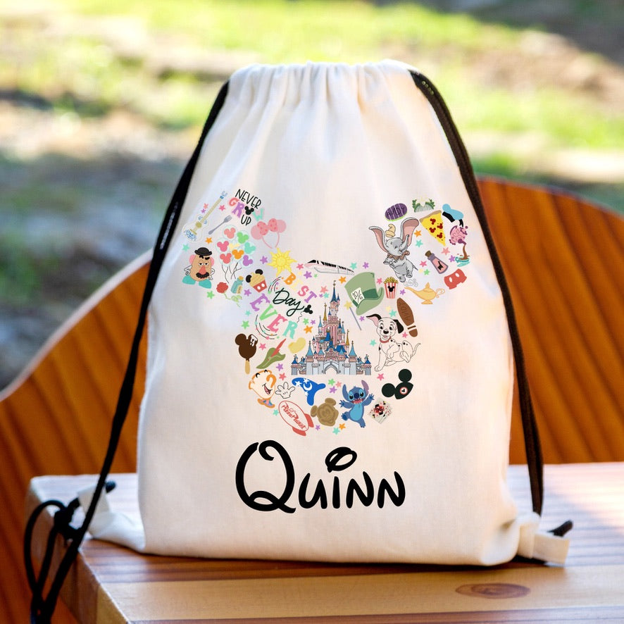 Personalised All Things Disney Drawstring Gym Bag | Custom Name PE Bag | Kids School Sports Bag | Nursery Drawstring Bag | Swimming Bag | Gift for Boys & Girls