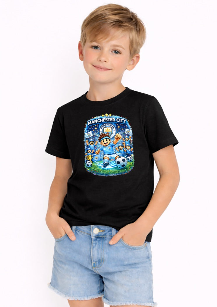 Manchester Football Kids T-Shirt – Blue Soccer Fan Graphic Tee for Boys