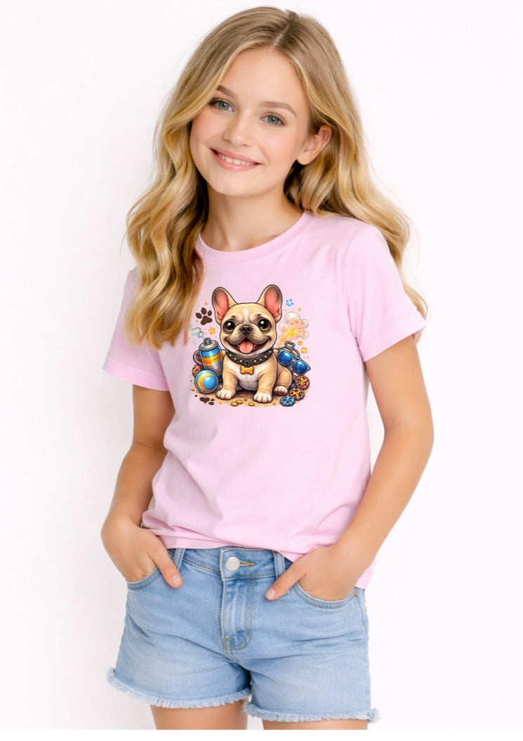 Cute Cream French Bulldog Puppy Kids T-Shirt – Adorable Dog Lover Graphic Tee for Girls