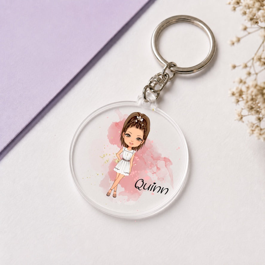 Personalised Boho Girl Keyring | Custom Name Keyring | Bag Tag Gift