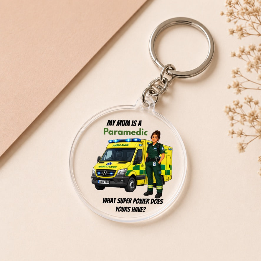 My Mum Is a Paramedic Keyring | Paramedic Mum Gift | Ambulance Acrylic Keychain | Mother's Day Gift | NHS Family Gift | Emergency Services
