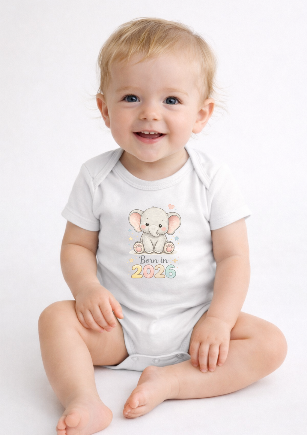 Born in 2026 Elephant Baby Bodysuit – Cute Baby Announcement Onesie, Newborn Keepsake Outfit