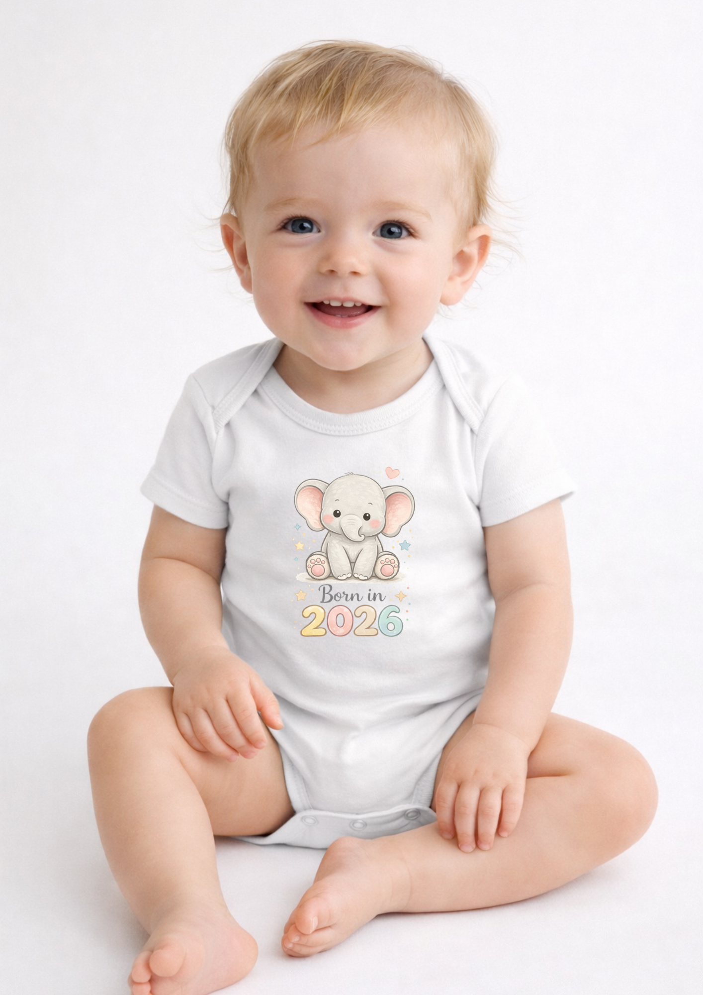 Born in 2026 Elephant Baby Bodysuit – Cute Baby Announcement Onesie, Newborn Keepsake Outfit
