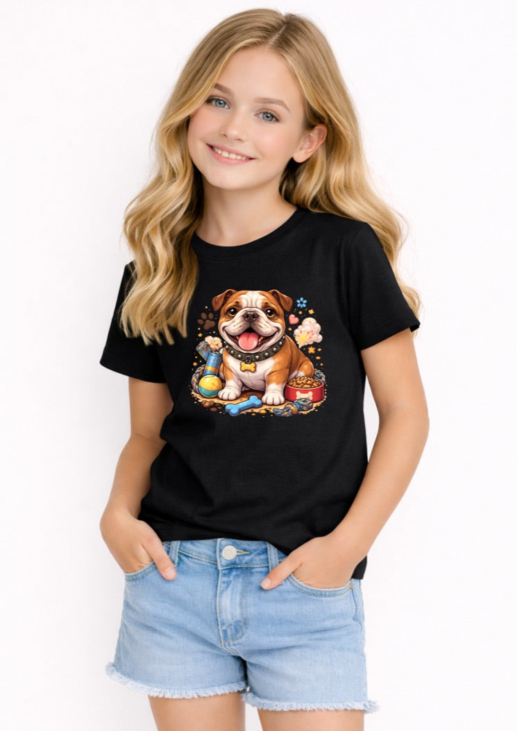 Cute English Bulldog Kids T-Shirt – Adorable Bulldog Puppy Graphic Tee for Girls