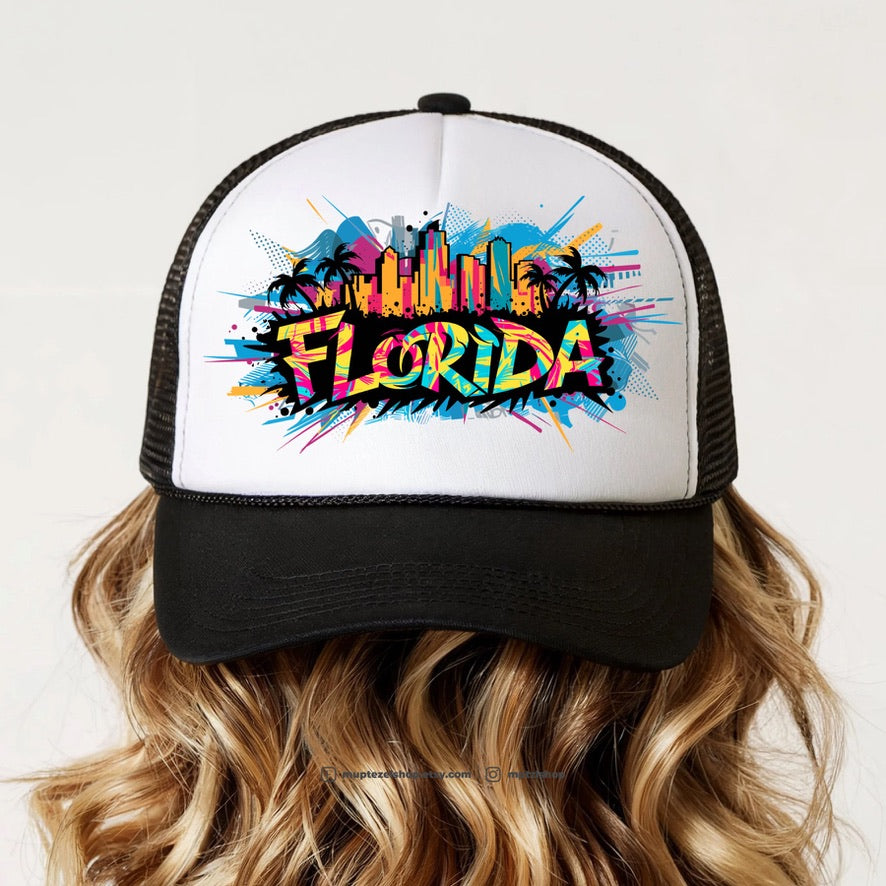 Kids Florida Trucker Cap | Florida Graffiti Snapback Hat | Colourful Mesh Baseball Cap for Boys & Girls | Adjustable Kids Cap