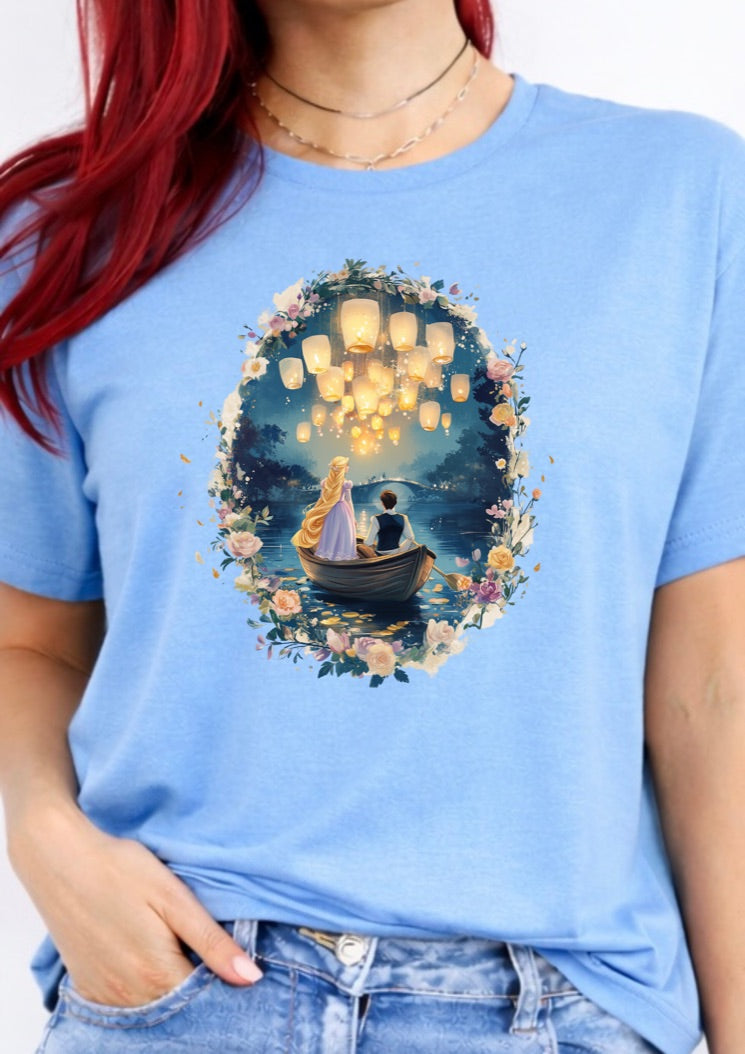 Enchanted Lantern Boat Fairytale T-Shirt – Romantic Floating Lights Graphic Tee