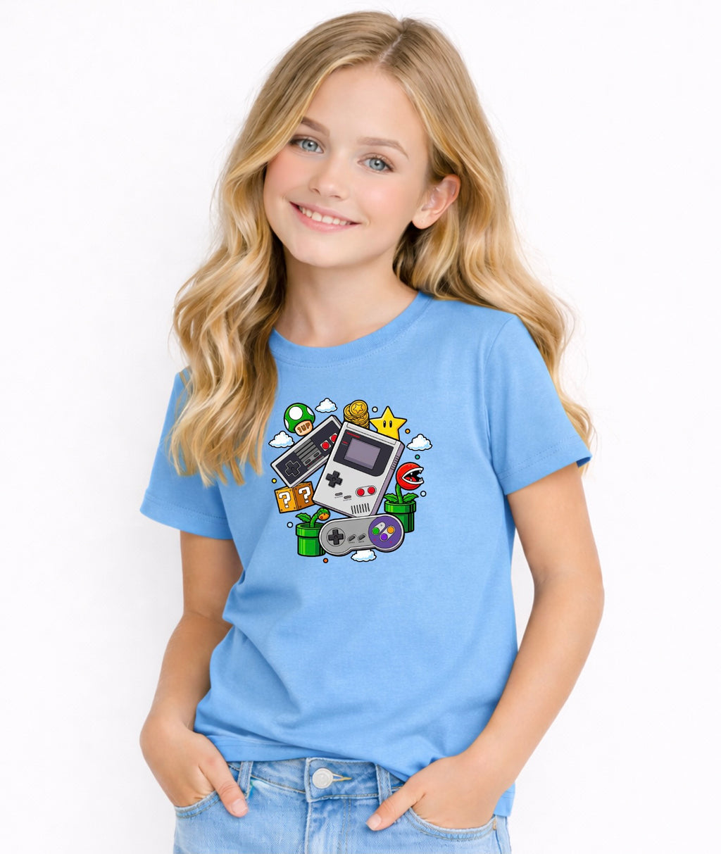 Kids Retro Gamer Graphic T-Shirt – Classic Video Game Console Design, Fun Gaming Tee for Boys & Girls