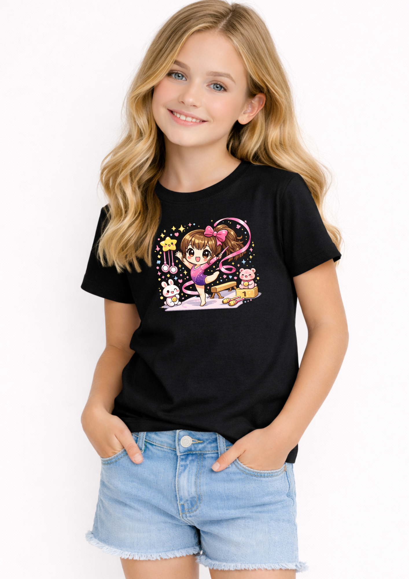 Cute Gymnastics Girl Kids T-Shirt – Rhythmic Gymnast Graphic Tee for Girls