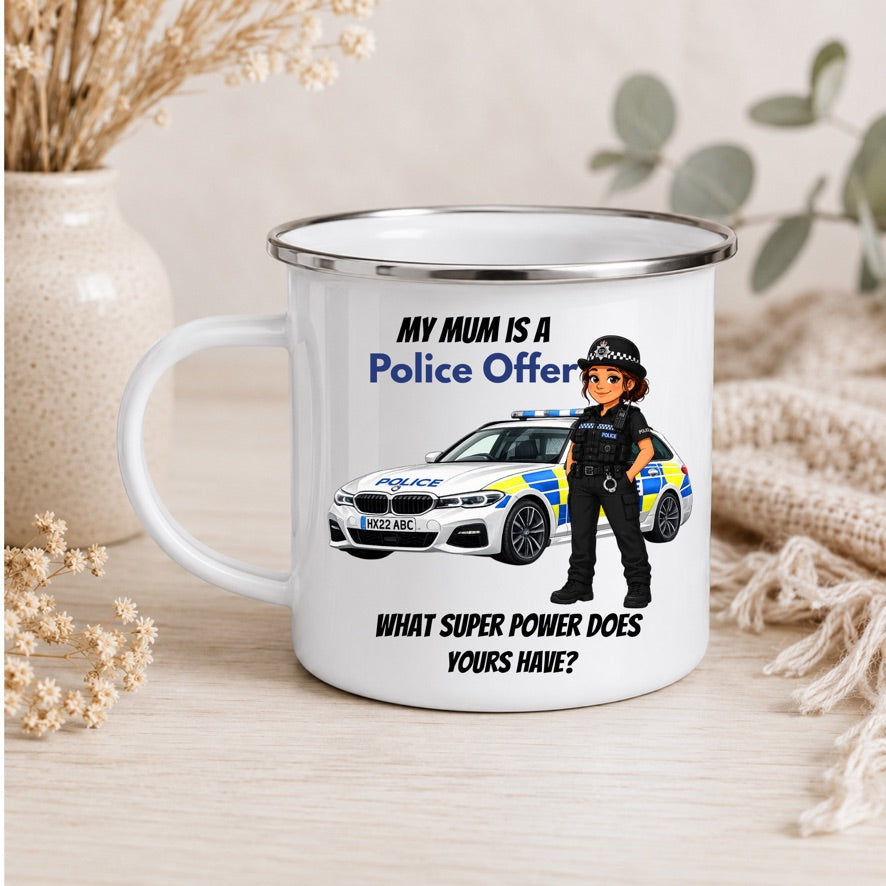 My Mum Is A Police Officer Enamel Mug | Police Mum Gift | Mother's Day Mug | Camping Mug