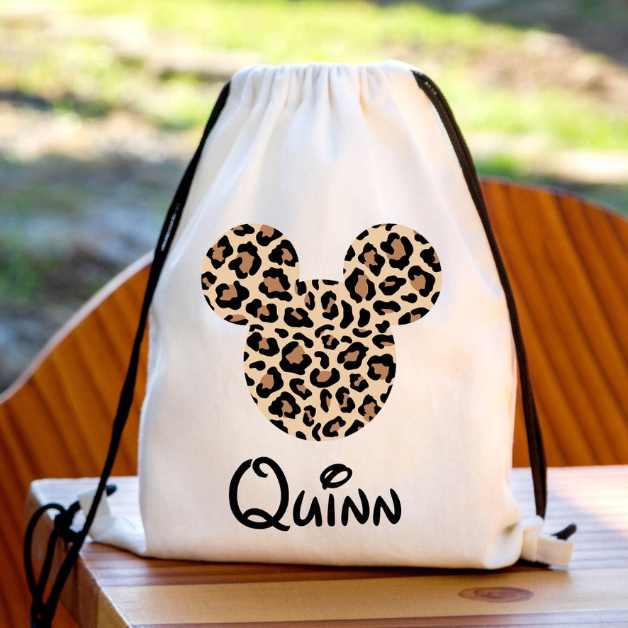 Personalised Mickey Leonard Print Drawstring Gym Bag | Custom Name PE Bag | Kids School Sports Bag | Nursery Drawstring Bag | Swimming Bag | Gift for Boys & Girls
